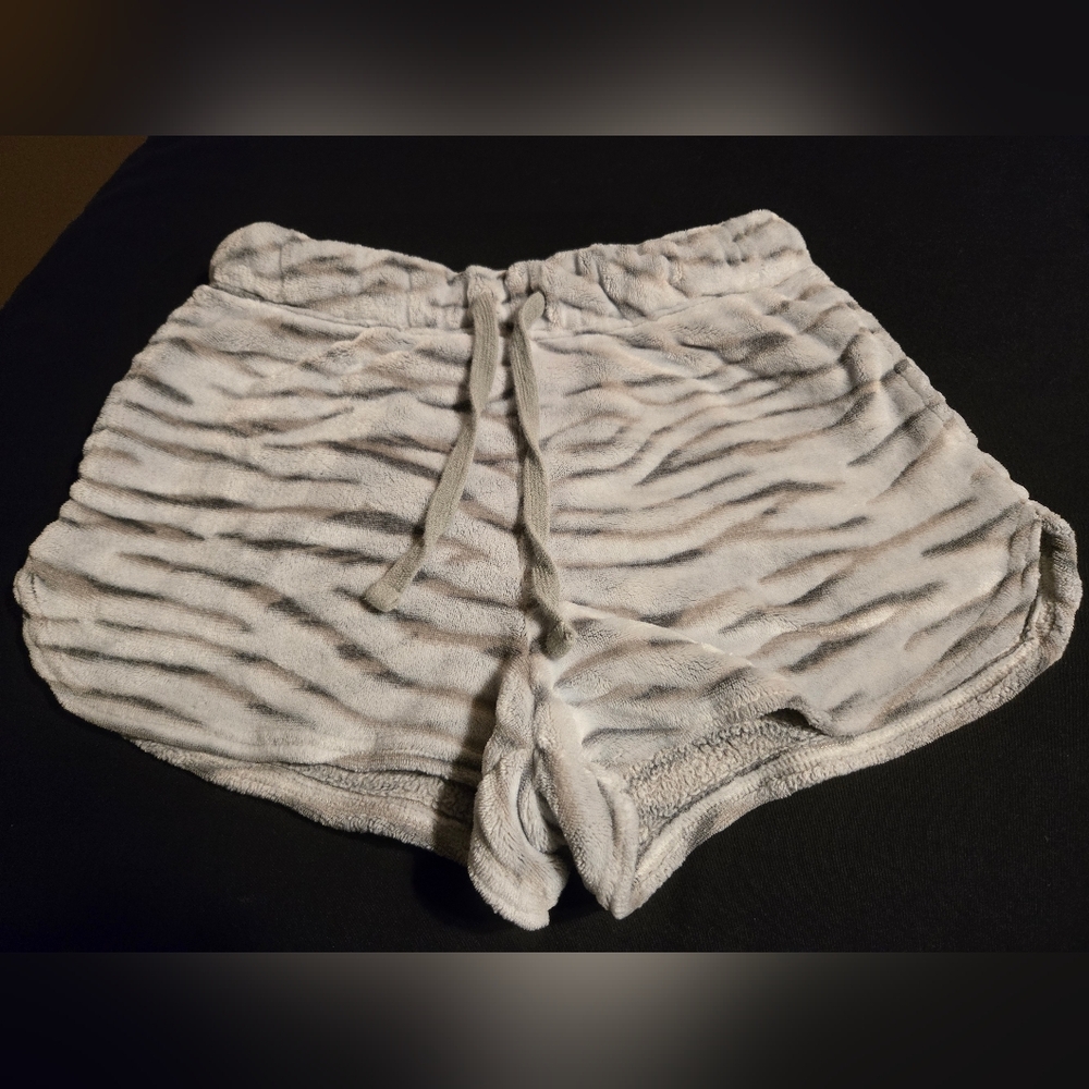 Hippie Rose Light Gray Faux Fur Zebra Stripe Lounge Shorts - Size M